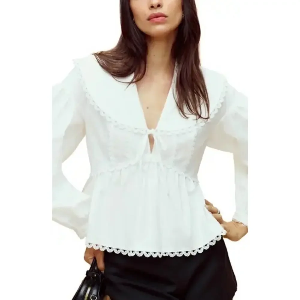 Reformation White Cotton Renna Blouse Top Size 2 - Picture 6 of 13